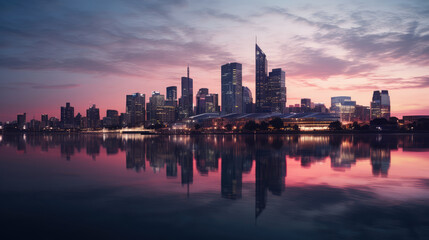 Fototapeta premium Stunning Cityscape at Sunset Reflection