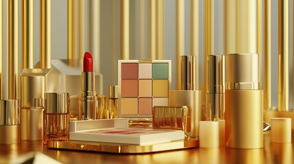 Luxurious Gold Makeup Set Featuring Lipstick and Eye Shadow for Elegance and Style