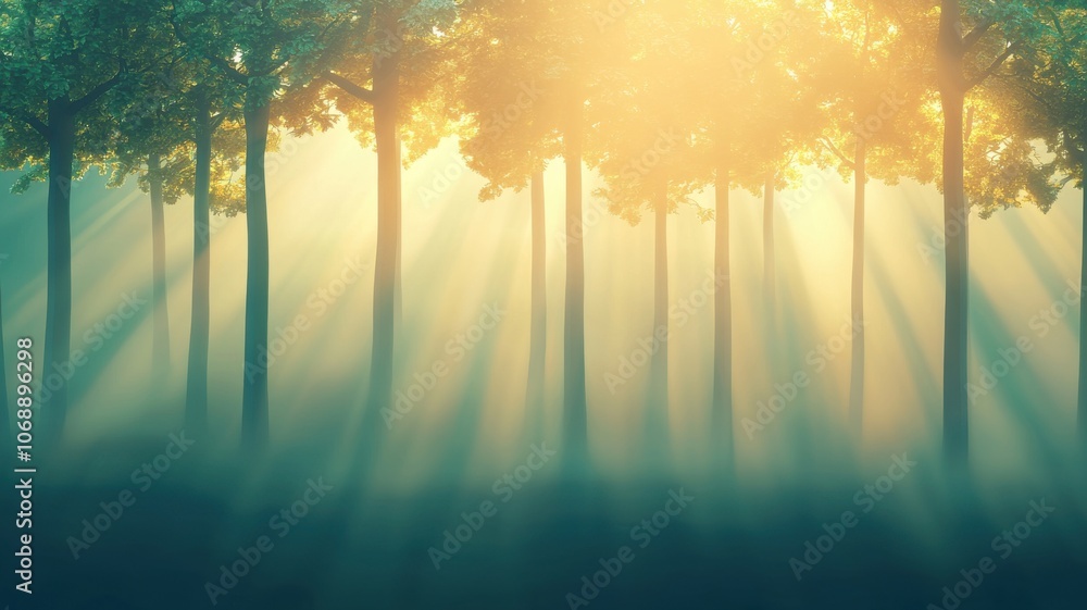 Poster sunlight filtering through forest trees