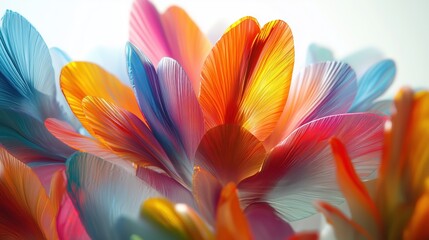 Vibrant 3D Render of Colorful Abstract Shapes Resembling Petals With Dynamic Energetic Flow