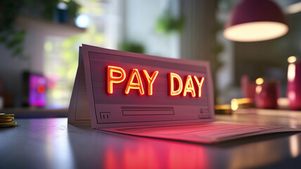 Pay Day banner with vibrant neon text, celebrating financial success and joy