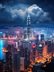 Naklejka premium Majestic Night View of Urban Skyline