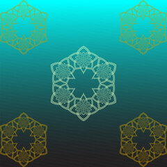 a golden and blue background with a pattern of flowers