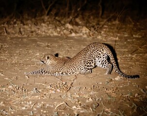 Leopard on the ground doing yoga