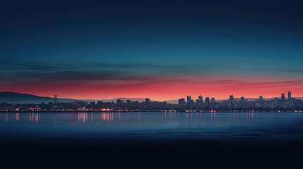 Twilight City Skyline Reflection