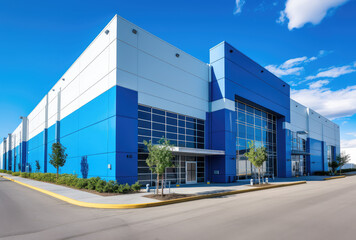Obraz premium Modern Industrial Building Exterior with Blue Facade