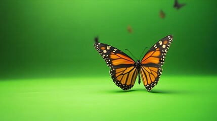 Obraz premium Portrait of a butterfly on a green background in studio. Butterfly with green screen, chroma screen background image. Butterfly Studio photo, image. Concept for animal, zoology and for adverb. banner