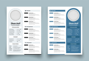 Minimalist professional business biodata and job resume CV template design with two variations
