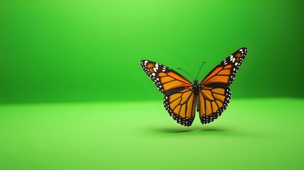 Obraz premium Portrait of a butterfly on a green background in studio. Butterfly with green screen, chroma screen background image. Butterfly Studio photo, image. Concept for animal, zoology and for adverb. banner