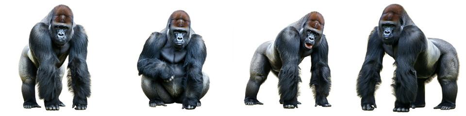 Obraz premium Gorilla Wild Life Animal Set, Isolated on A White Background