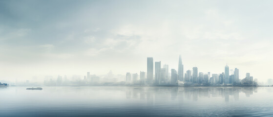 Fototapeta premium Foggy Waterfront Urban Skyline