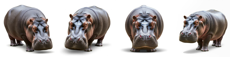 Hippo Hippopotamus Wild Life Animal Set, Isolated on A White Background