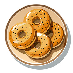  top view of bagels on a plate, bagels food vector illustration