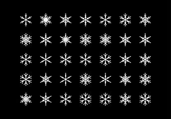 Set of cute snowflake icons on isolated background New Year ornament Symbols for mobile apps and website design. Flat snowflake icons, silhouette.