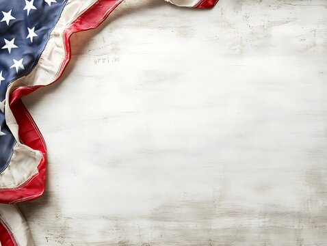 Faded American Flag Corner on White Wooden Background