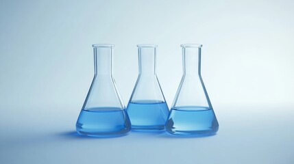 Laboratory Glassware with Blue Liquid on Light Background