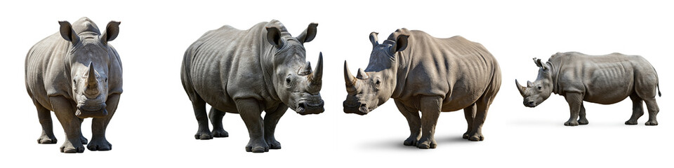 Fototapeta premium Rhino Rhinoceros Wild Life Animal Set, Isolated on A White Background