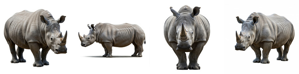 Fototapeta premium Rhino Rhinoceros Wild Life Animal Set, Isolated on A White Background
