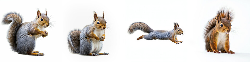 Fototapeta premium Squirrel Wild Life Animal Set, Isolated on A White Background