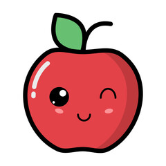 Kawaii apple with cute emotional face illustration. Kawaii fruit with emotional face