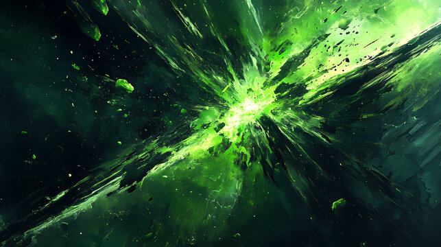 Abstract green explosion star with glow and cosmic energy release , explosion, star, green, abstract, glow, cosmic, energy. Cosmic. Illustration