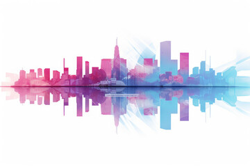 Obraz premium Colorful Watercolor Skyline with Urban Reflections