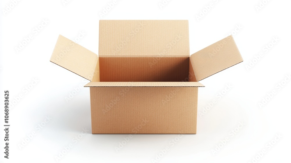 Poster An open cardboard box with flaps open. Isolated on a white background. 