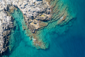 The Port Alga Bay drone view in Polignano a Mare of Italy