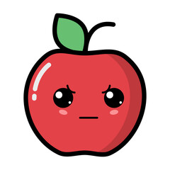Kawaii apple with cute emotional face illustration. Kawaii fruit with emotional face
