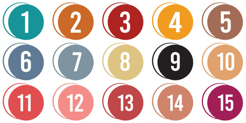 number bullet points from one to twelve vector set. Colorful bullet point number collection