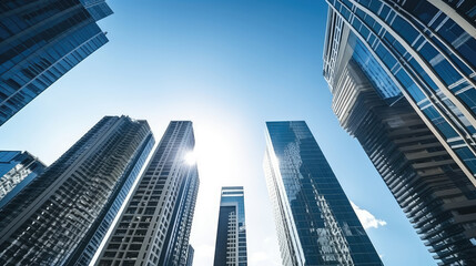Fototapeta premium Modern Skyscrapers Reaching for the Blue Sky