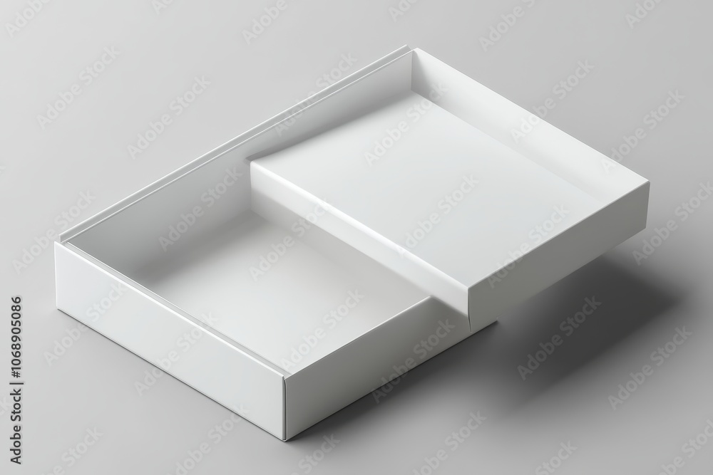 Poster empty white cardboard box with sliding lid open