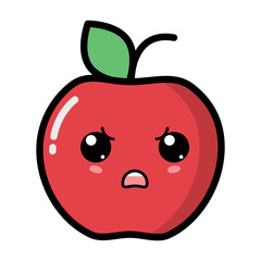 Kawaii apple with cute emotional face illustration. Kawaii fruit with emotional face