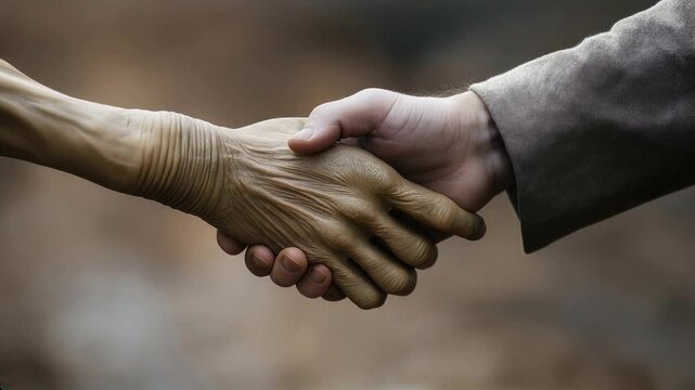 
In this captivating image, an alien and a human engage in a friendly handshake, symbolizing unity and friendship between different worlds. The scene captures the wonder of intergalactic relationships