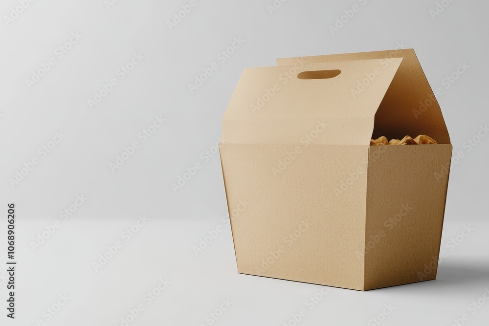 Poster brown cardboard box with handle mockup on white background