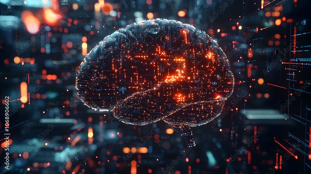 Aufkleber digital brain connections symbolizing ai driven mental health monitoring and management