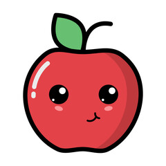 Kawaii apple with cute emotional face illustration. Kawaii fruit with emotional face