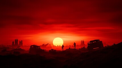 Obraz premium Survivors of the Wasteland: Post-Apocalyptic Dieselpunk Panorama
