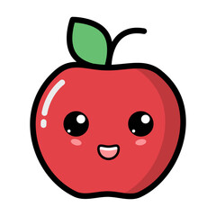 Kawaii apple with cute emotional face illustration. Kawaii fruit with emotional face