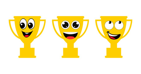 Cute Trophy set Emoji Line Icons In Different Expressions