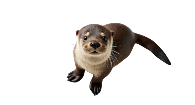 Ultra-realistic top view of a cute Sea Otter on a plain transparent background. Playful posture and soft fur details visible, clear contours, no shadows. Ideal for marine wildlife photography.
