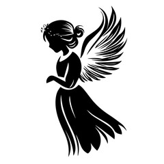 A cute angel figure elegantly poses with delicate wings, showcasing grace and charm, ideal for creative designs or decorative projects that require a whimsical touch