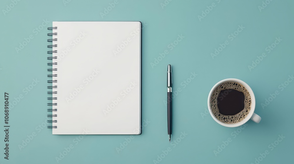 Poster create a minimalist mockup featuring a coffee table blank notebook and stylish pen for your product 