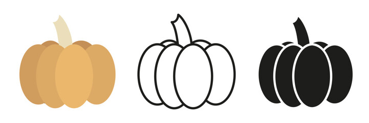 Thanksgiving symbol. Pumpkin in different styles. Pumpkin icons. Pumpkin set.
