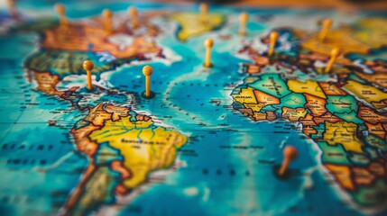 Naklejka premium Worldwide Geographic Markers on Top-Down Map Perspective