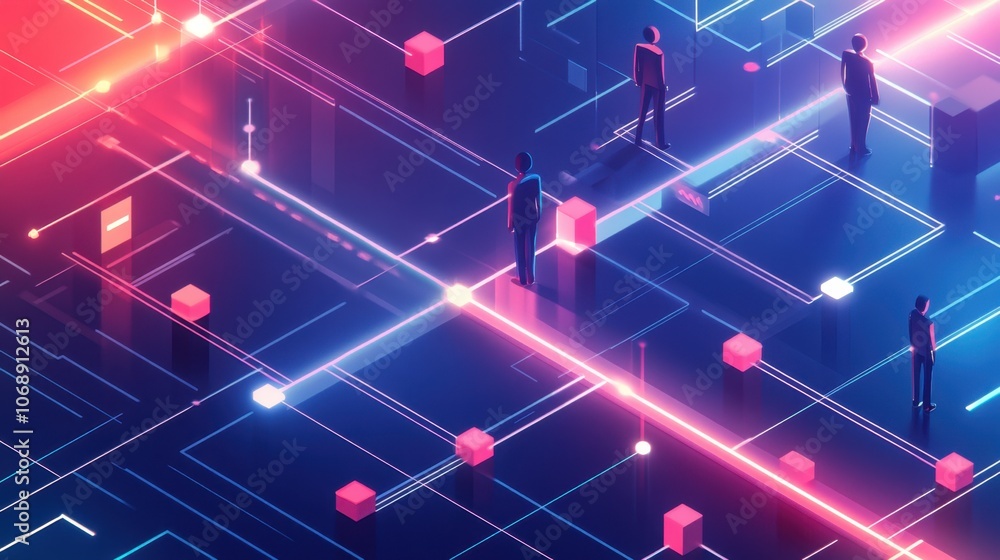 Poster abstract digital connection with figures in network space