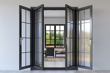 Open window with a view of green trees