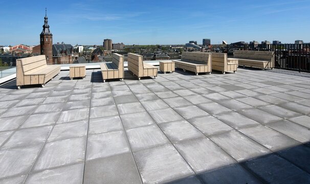Roof teras at Groningen. Modern architecture. 