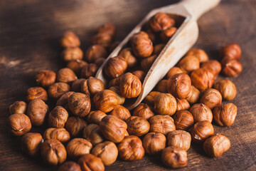 Raw, unshelled hazelnuts close-up. Hazelnut