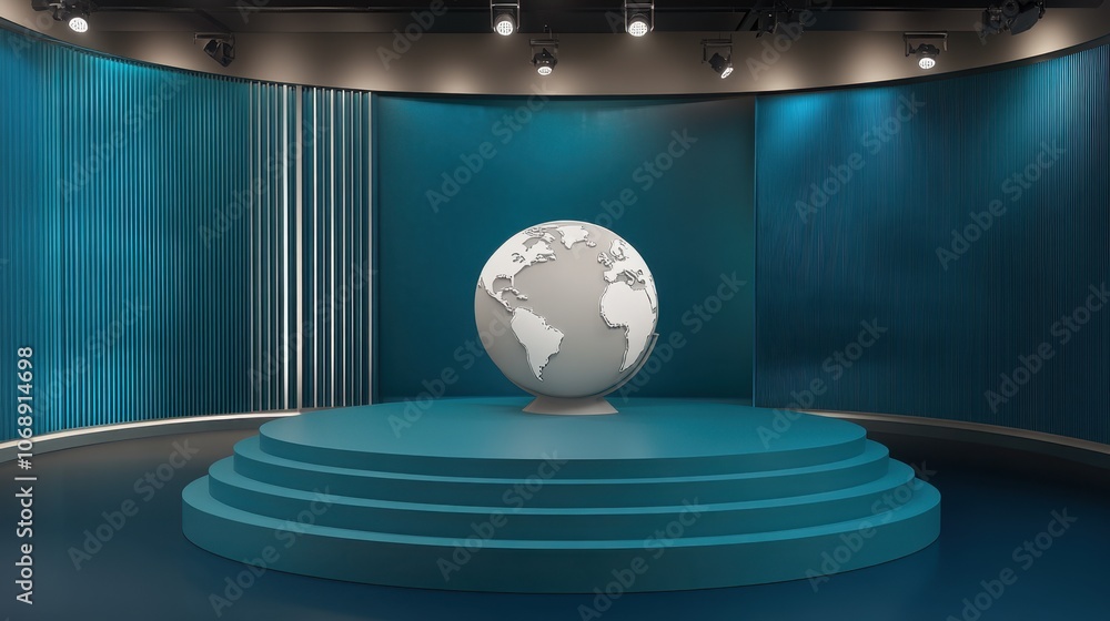 Poster modern studio with globe display on stage
